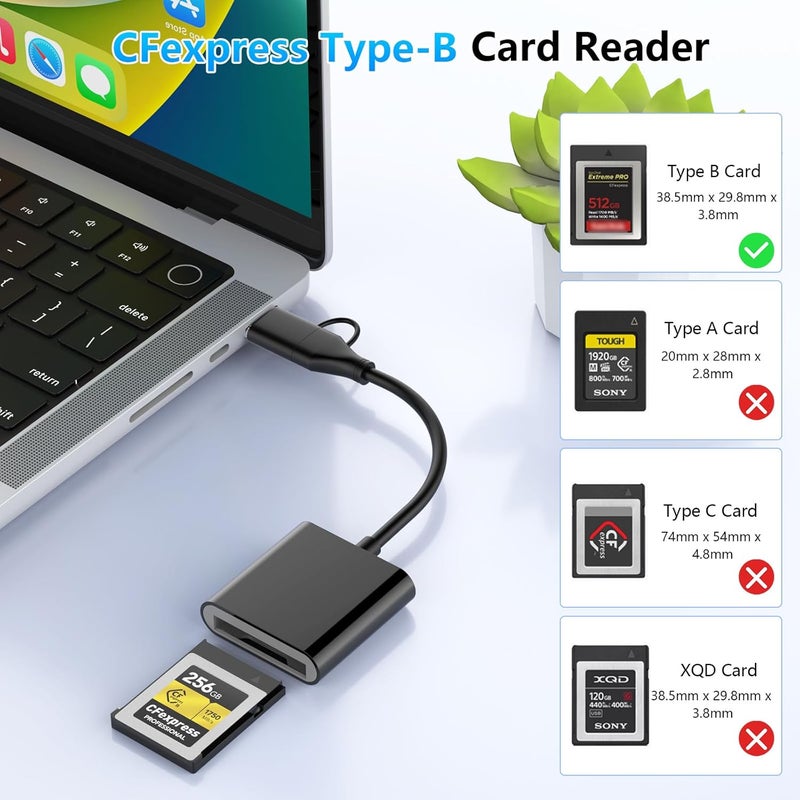Rocketek CFexpress Type B Card Reader with USB 3.2 (Gen 2) 10Gbps, USB-C&USB-A 2-in-1 Type B CFexpress Adapter, Compatible with Windows/Mac/Linux/Android, for iPhone 16/15, Laptops, Tablets, Smartphones New - Image 2